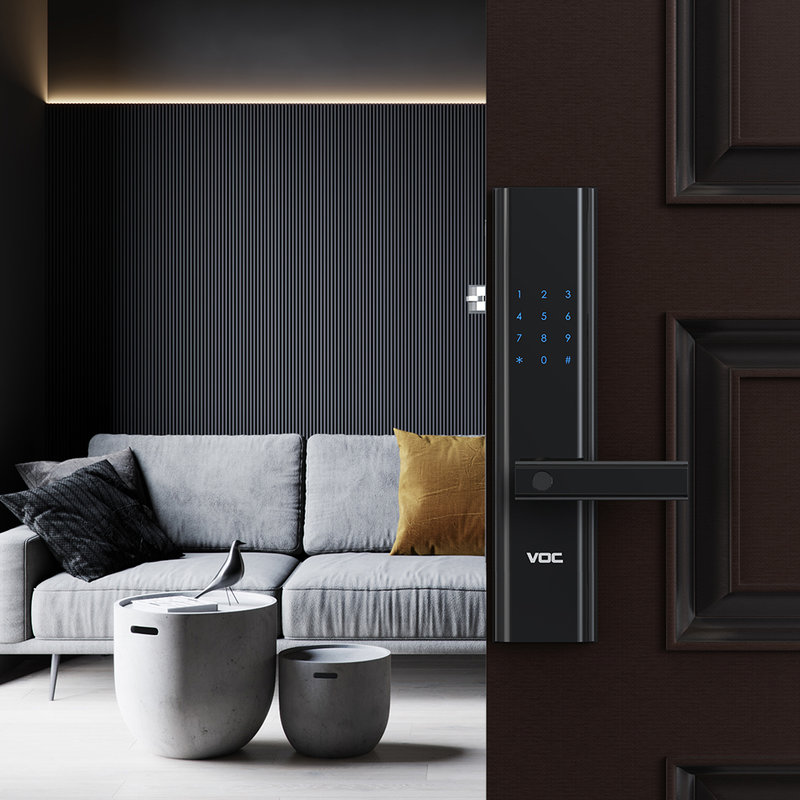 voc指纹锁x8枪黑家用电子锁智能门锁防盗门锁