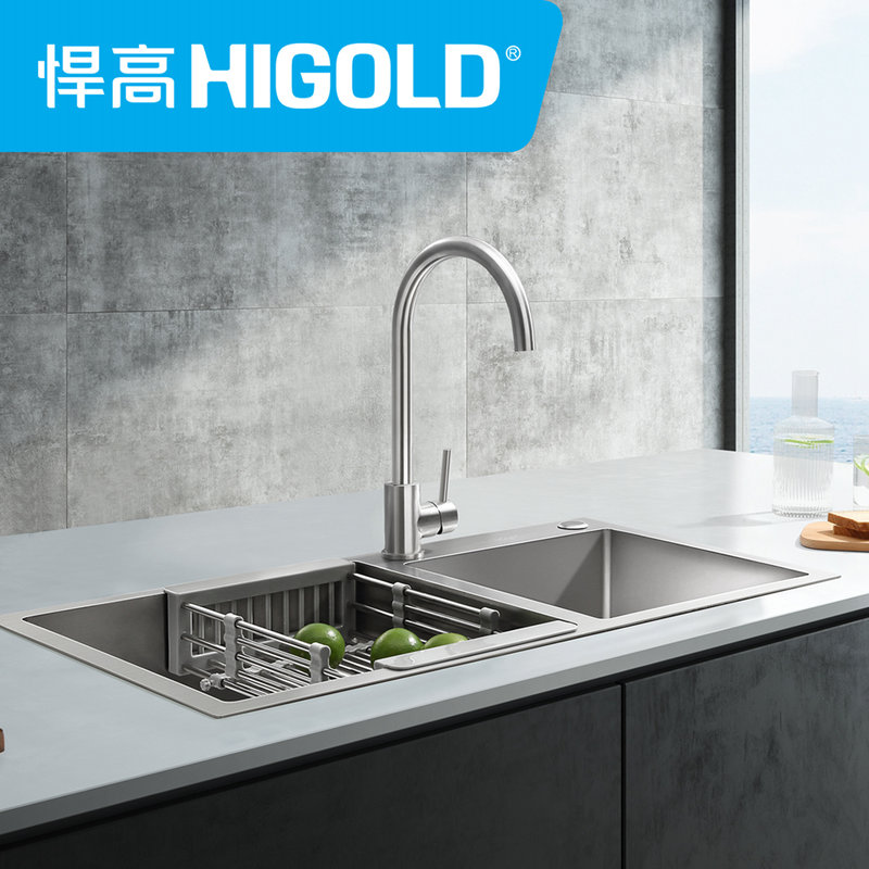悍高 Higold 手工水槽双槽纳米不锈钢加厚洗菜盆水盆淘菜盆厨房台上盆台下盆水槽套装12款80 45 21纳米双槽 不配龙头 图片价格品牌报价 真快乐app