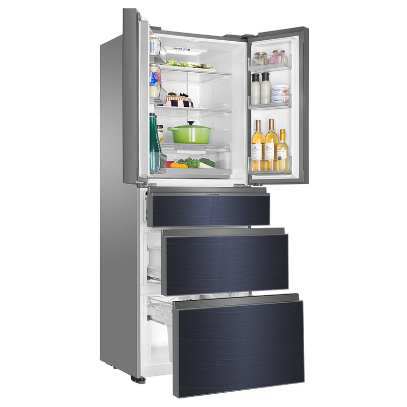 海尔haierbcd421wfcq421立升法式5门冰箱母婴阻氧干湿分储晶釉蓝