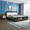 一米色彩 床 双人床实木床可充电储物主卧床木质简约现代北欧风格皮质软靠床1.8米高箱抽屉婚床 卧室家具 1.5米床+床垫丨颜色备注